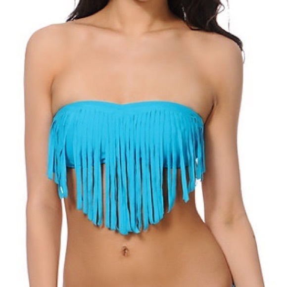 ROXY Caribbean Blue Fringe Bikini Top - Picture 1 of 9